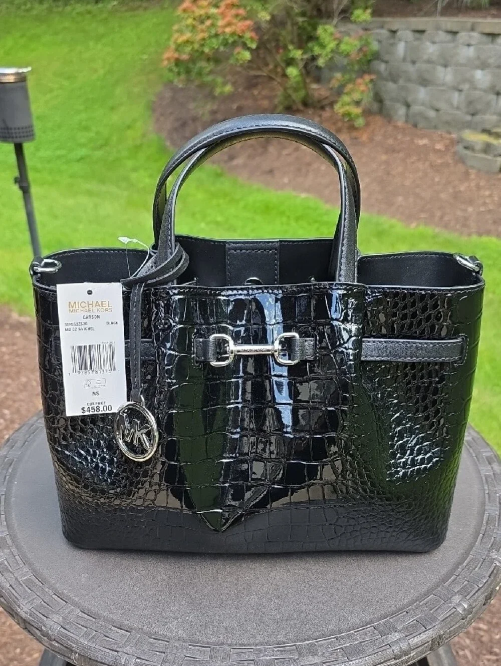 Michael Kors Black Croc-Embossed Patent Leather Tote - Picture 2 of 7